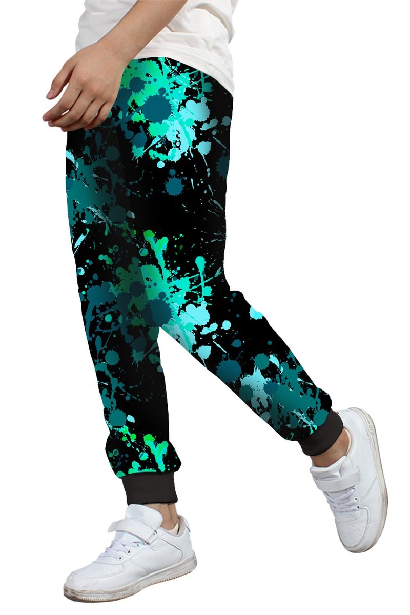 BINPAW Boys Printed Pants Cool Funny 3D Graphic Print Sports Drawstring Jogger Sweatpants for Kids, Paint Blue Green, 8-9 Years = Tag 140 - Image 4