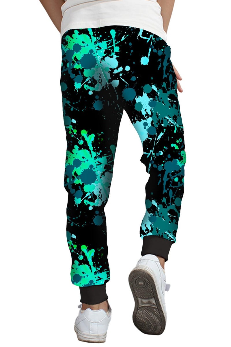 BINPAW Boys Printed Pants Cool Funny 3D Graphic Print Sports Drawstring Jogger Sweatpants for Kids, Paint Blue Green, 8-9 Years = Tag 140 - Image 5