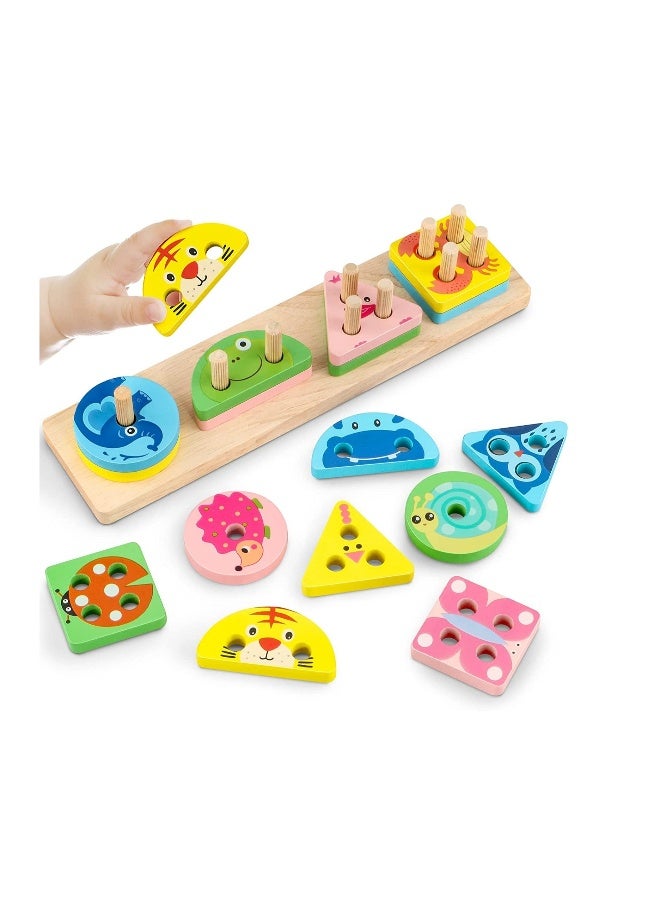 Montessori Toys for 1 3 Year Old Boys Girls,Wooden Sorting Stacking Toys for Toddlers,Preschool Educational Toys for 1 3 Year Old Color Recognition Shape Sorter,Learning Puzzles Gifts for 1 3 Year Old  - Image 1