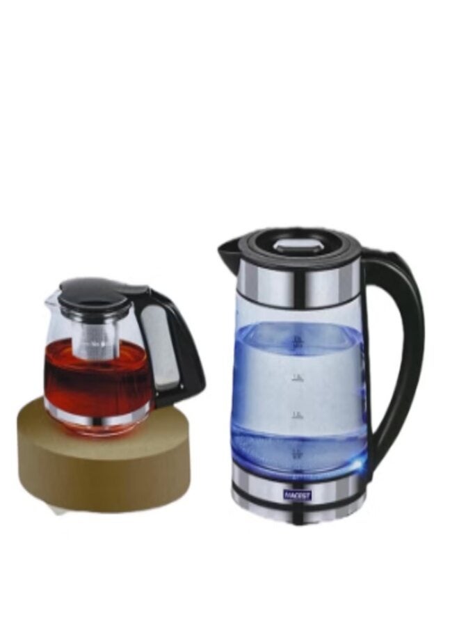 مايست غلاية كهربائية مع إبريق شاي، 2 في 1، غلاية 2 لتر مع إبريق شاي 750 مل، أسود وفضي MC-63320 - Image 2
