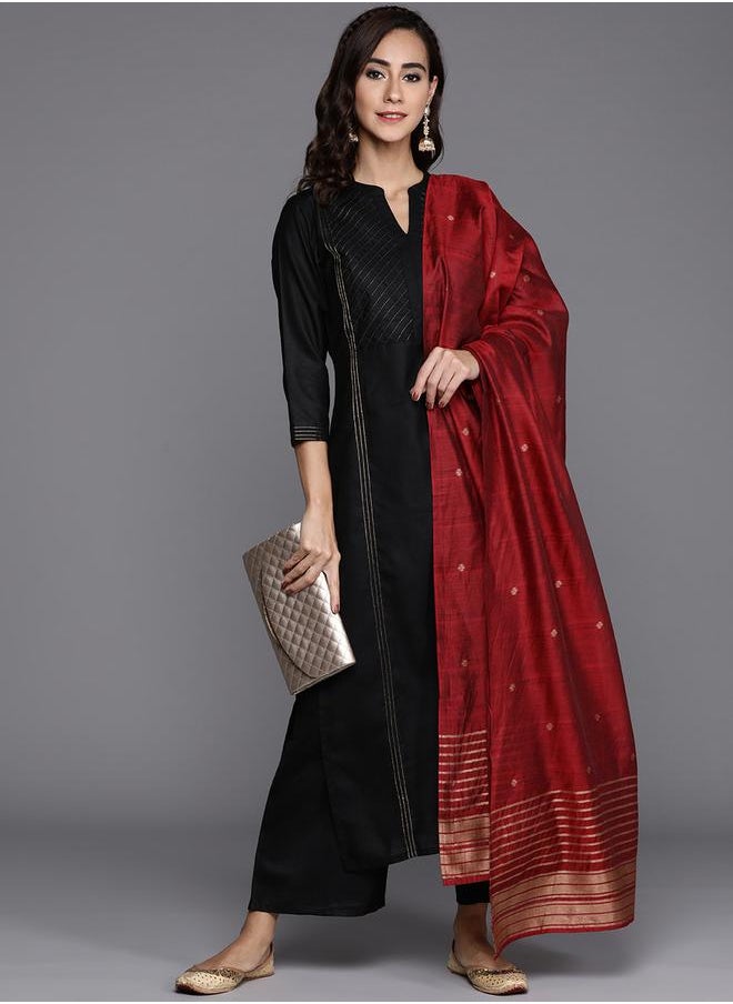 Libas - Solid Kurta and Mid Rise Palazzo with Dupatta Set by Styli - Image 1