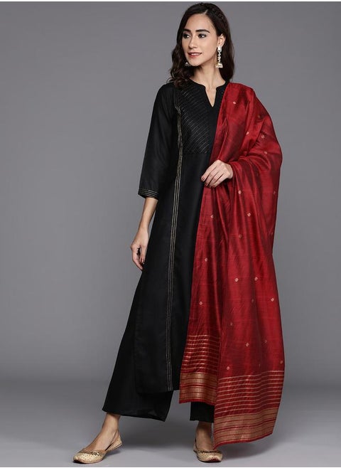 Solid Kurta and Mid Rise Palazzo with Dupatta Set by Styli