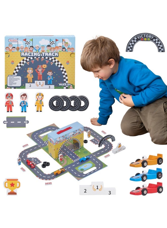 Prextex Prextex Portable Paper Car Racing Track - Engaging Car Race Track Toy with Cars, Ramp Tracks, & Exciting Accessories for Ages 3+ - Boost STEM Skills, Creativity, Coordination - 11.4"x8.4"x4"  - Image 1