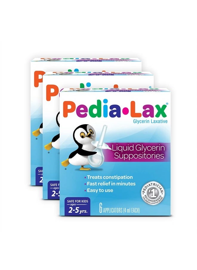 Pedia-Lax - Laxative Liquid Glycerin Suppositories for Kids, Ages 2-5, 6 CT, 3 Pack - Image 1