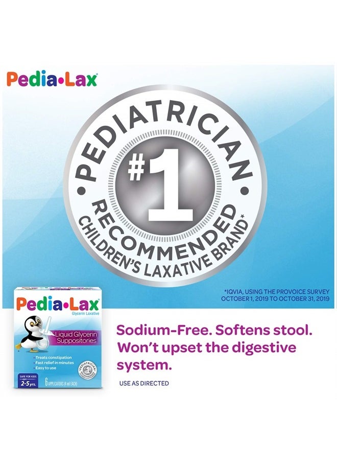 Pedia-Lax - Laxative Liquid Glycerin Suppositories for Kids, Ages 2-5, 6 CT, 3 Pack - Image 1