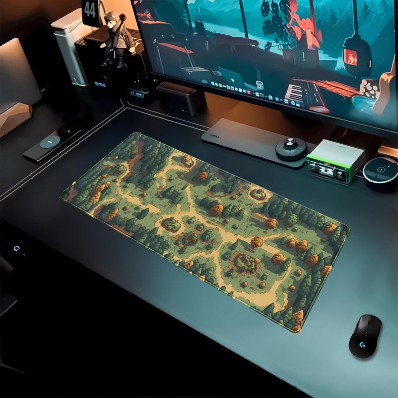 DCJJM Retro Brown Green Desk Mat XL Large Gaming Green Forest Pixel Mouse Pad Non-Slip Rubber Base Mousepad, Keyboard Mouse Mat, Laptop Computer Mat with Stitched Edges, Office Work Mat 31.5x11.8 in - Image 3