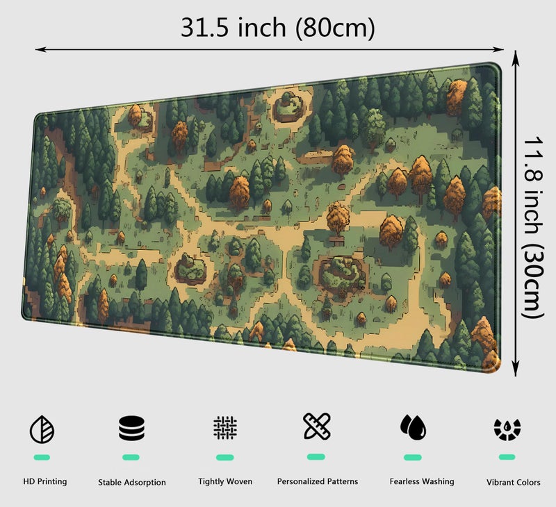 DCJJM Retro Brown Green Desk Mat XL Large Gaming Green Forest Pixel Mouse Pad Non-Slip Rubber Base Mousepad, Keyboard Mouse Mat, Laptop Computer Mat with Stitched Edges, Office Work Mat 31.5x11.8 in - Image 2