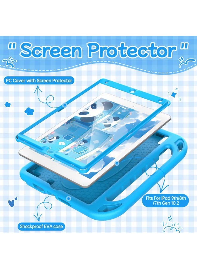 BMOUO Kids Case for New iPad 10.2 2021/2020/2019 - iPad 9th/8th/7th Generation Case for Kids, with Built-in Screen Protector, Shockproof Handle Stand Kids Case for iPad 10.2" (9th/8th/7th Gen) - Blue - Image 3