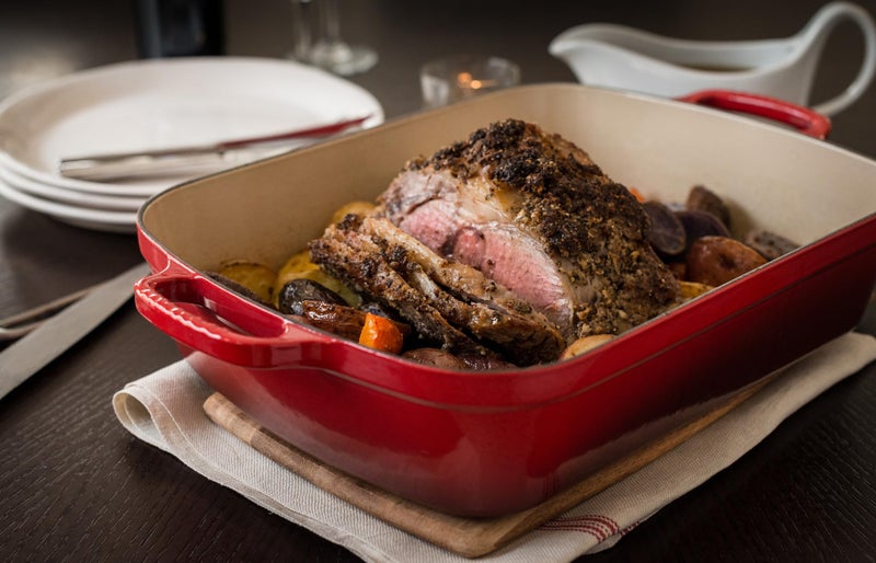 Le Creuset Enameled Cast Iron Signature Rectangular Roaster, 5.25 qt. (11.7" x 16.8"), Cerise - Image 2