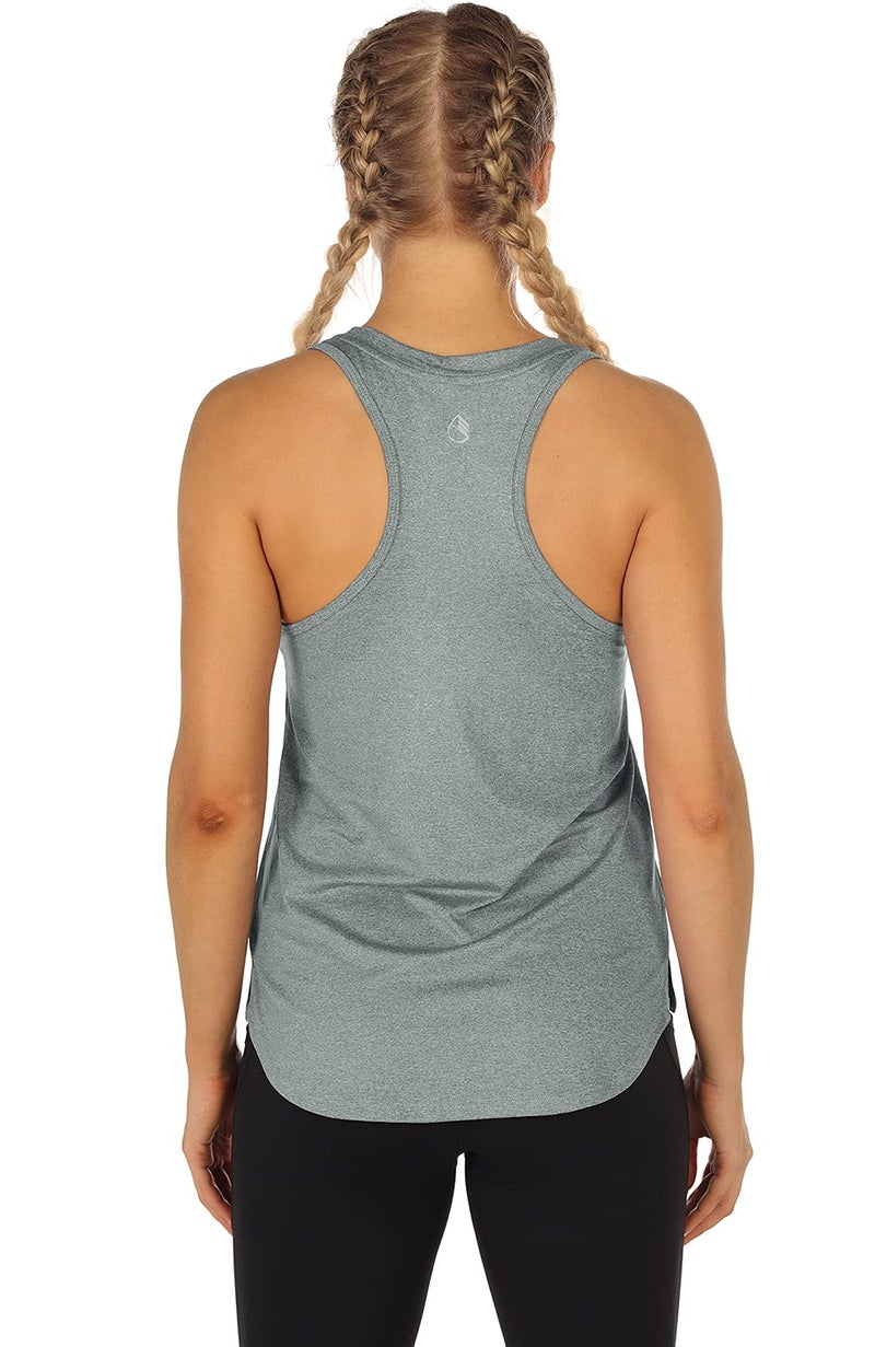 icyzone Women's Racerback Workout Tank Tops - Athletic Yoga Tops, Running Exercise Gym Shirts (Pack of 3) (Medium, Black Melange/Grey/Ice Green) - Image 4