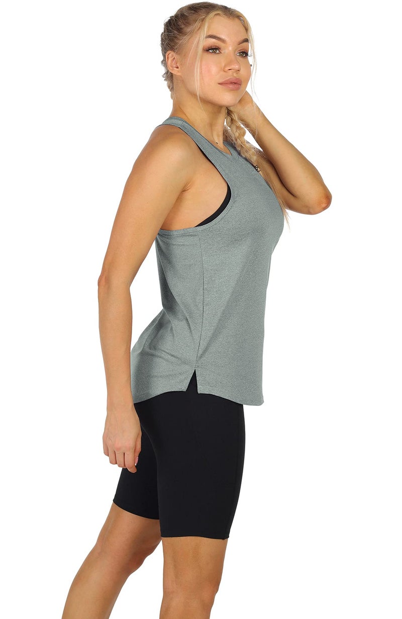 icyzone Women's Racerback Workout Tank Tops - Athletic Yoga Tops, Running Exercise Gym Shirts (Pack of 3) (Medium, Black Melange/Grey/Ice Green) - Image 5