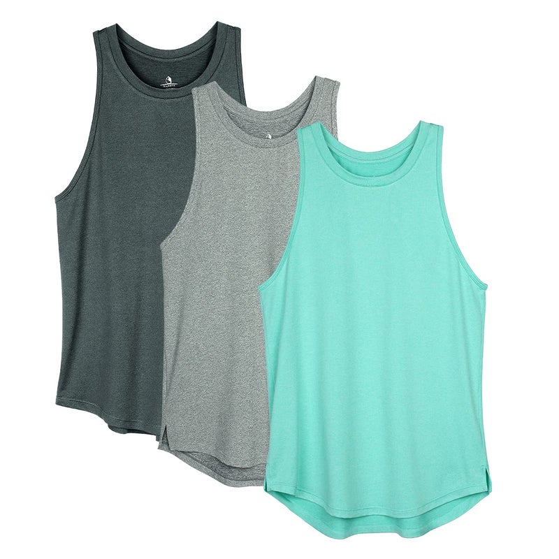 icyzone Women's Racerback Workout Tank Tops - Athletic Yoga Tops, Running Exercise Gym Shirts (Pack of 3) (Medium, Black Melange/Grey/Ice Green) - Image 1
