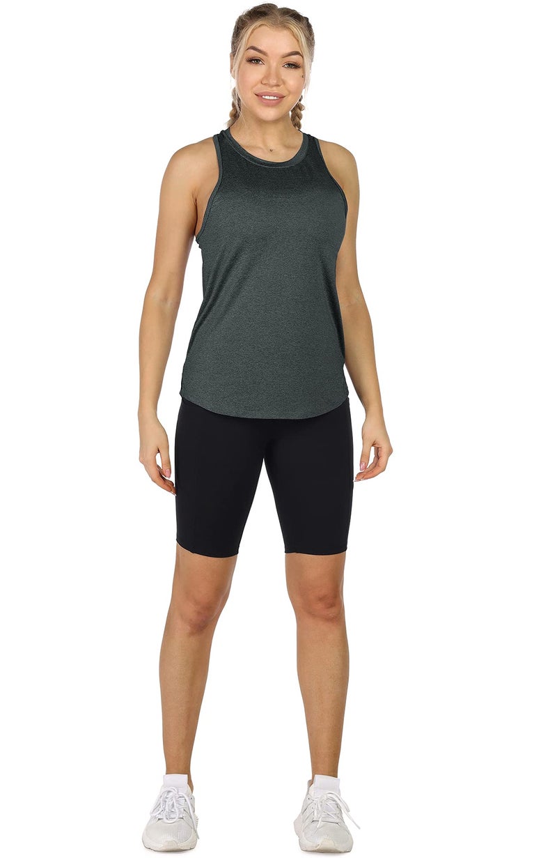 icyzone Women's Racerback Workout Tank Tops - Athletic Yoga Tops, Running Exercise Gym Shirts (Pack of 3) (Medium, Black Melange/Grey/Ice Green) - Image 2