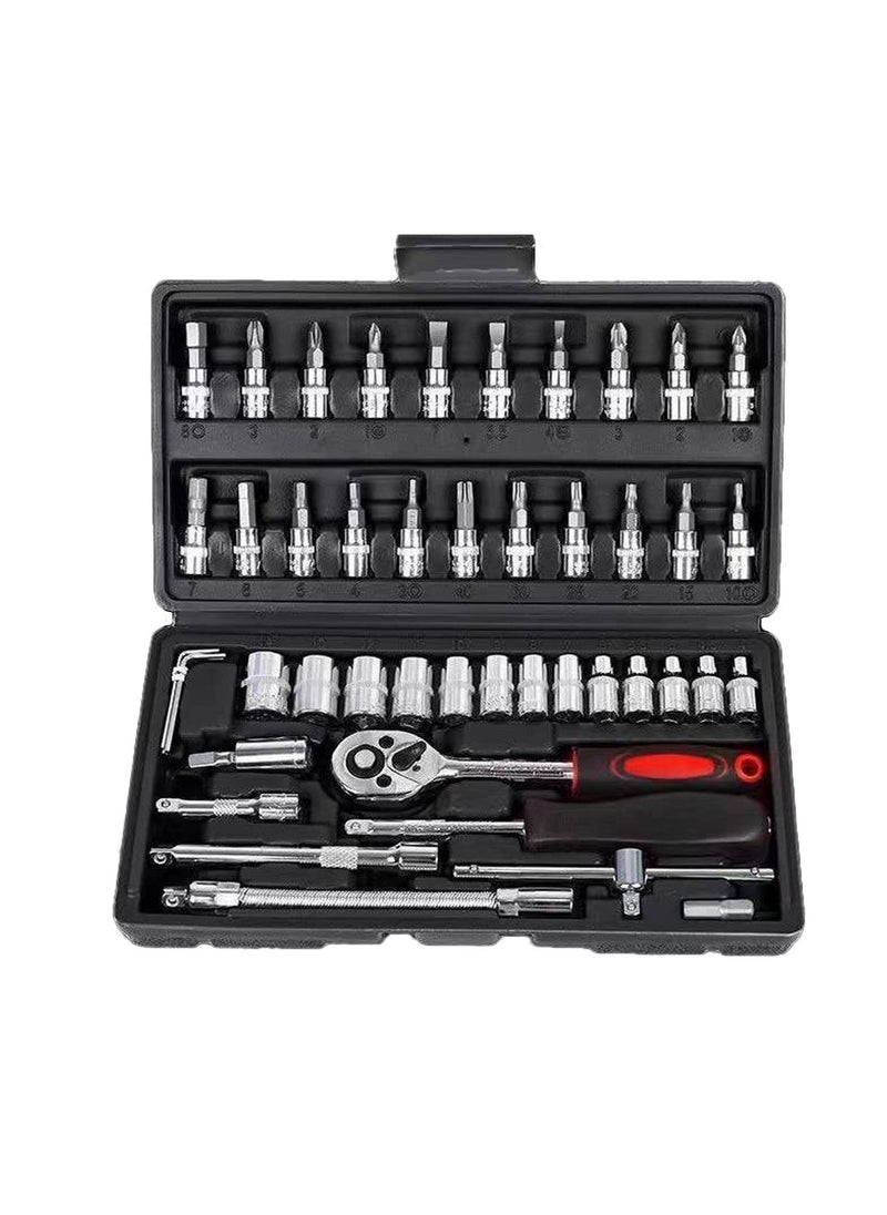 Arabest - 46Pcs Socket Set - 1/4 inch Drive Socket Ratchet Wrench Set Mechanic Tools Kit for Automotive Repair & Household, Metric Socket Set with Storage Case - Image 1
