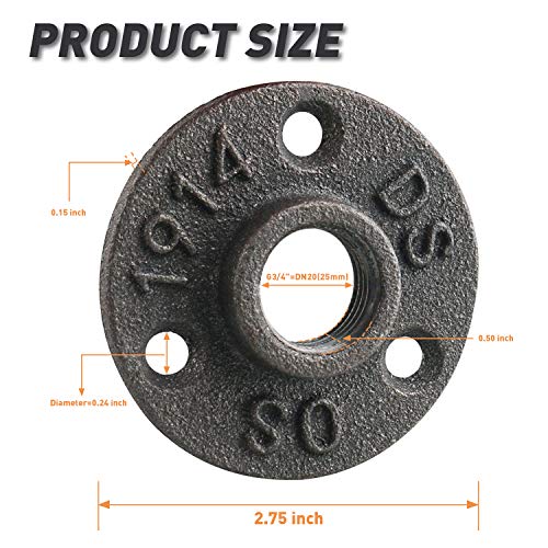 Home TZH 3/4" Floor Flange, Home TZH Malleable Iron Threaded Pipe Flange Fittings for Industrial vintage style, Flanges with Threaded Hole for DIY Project/Furniture/Shelving Decoration(4 Pack) - Image 2