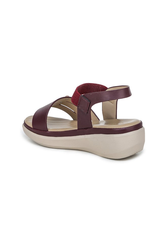 She Zone Maroon Wedge Heels Sandals for Women - Image 3