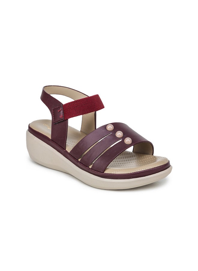 She Zone Maroon Wedge Heels Sandals for Women - Image 2