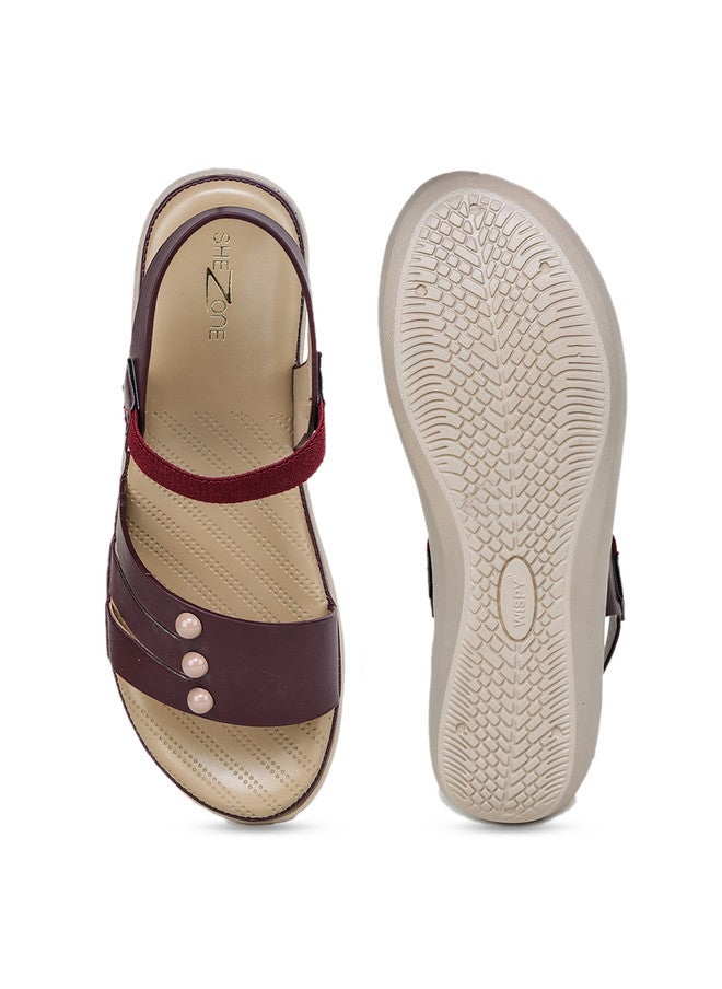 She Zone Maroon Wedge Heels Sandals for Women - Image 5