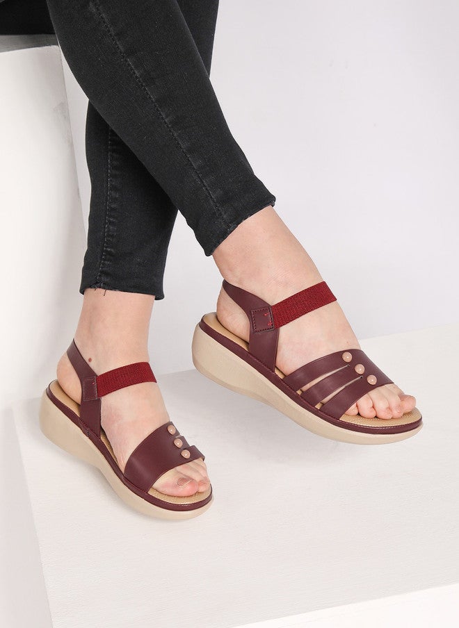 She Zone Maroon Wedge Heels Sandals for Women - Image 1