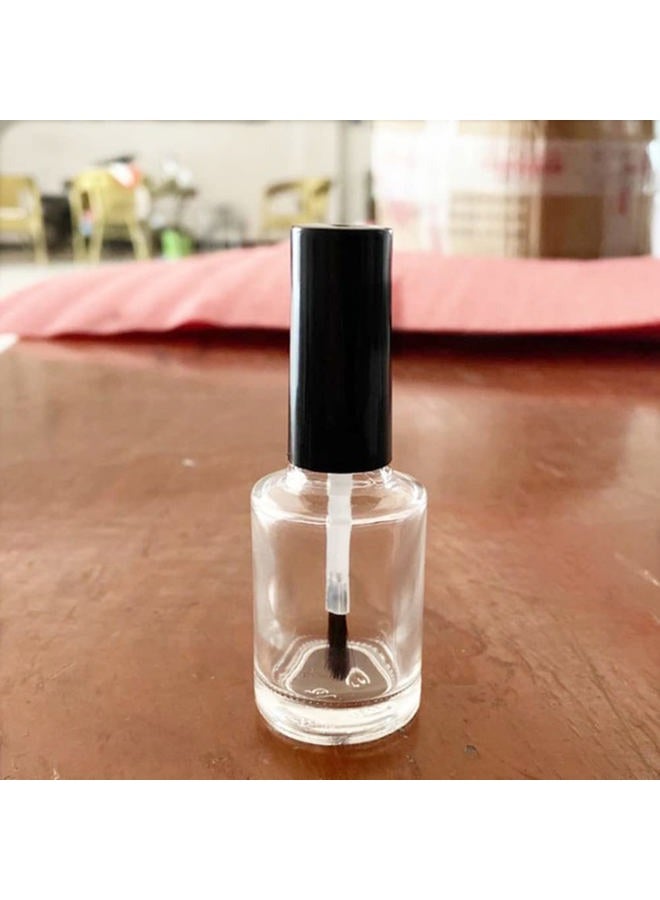 Quupy 10Pcs 15ml Empty Glass Nail Polish Bottles with Brush and Black Cap Refillable Round Clear Nail Polish Vials Storage Containers for Nail Art - Image 2