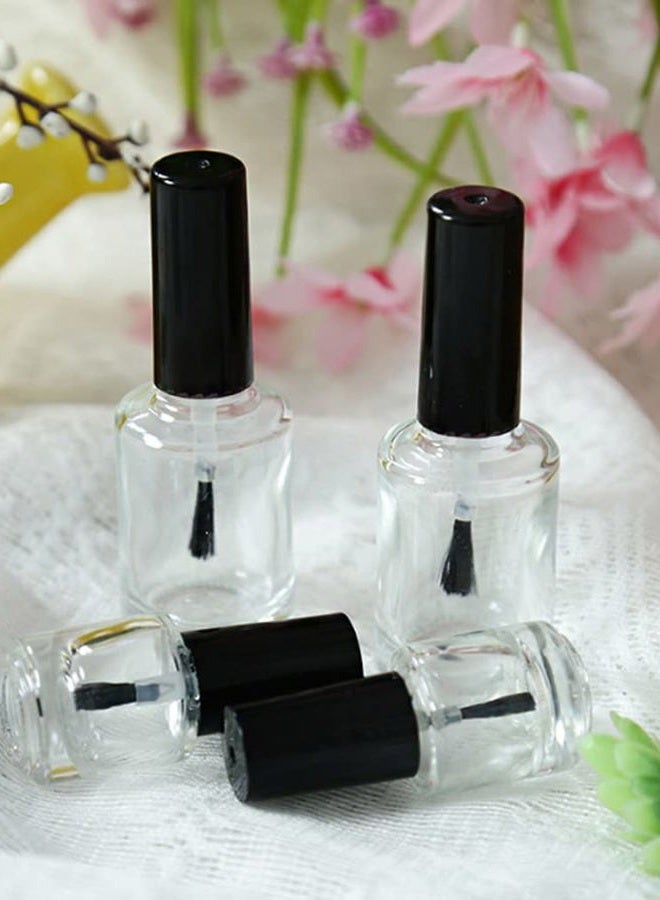Quupy 10Pcs 15ml Empty Glass Nail Polish Bottles with Brush and Black Cap Refillable Round Clear Nail Polish Vials Storage Containers for Nail Art - Image 3