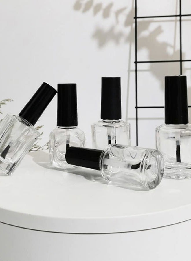 Quupy 10Pcs 15ml Empty Glass Nail Polish Bottles with Brush and Black Cap Refillable Round Clear Nail Polish Vials Storage Containers for Nail Art - Image 5