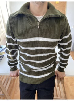 Cool Tarz Cool Style Khaki-White Men's Regular Zippered Fisherman Knitwear Sweater  - Image 1