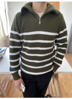 Cool Tarz Cool Style Khaki-White Men's Regular Zippered Fisherman Knitwear Sweater  - Image 2