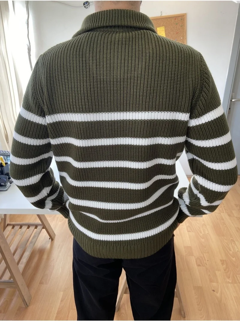 Cool Tarz Cool Style Khaki-White Men's Regular Zippered Fisherman Knitwear Sweater