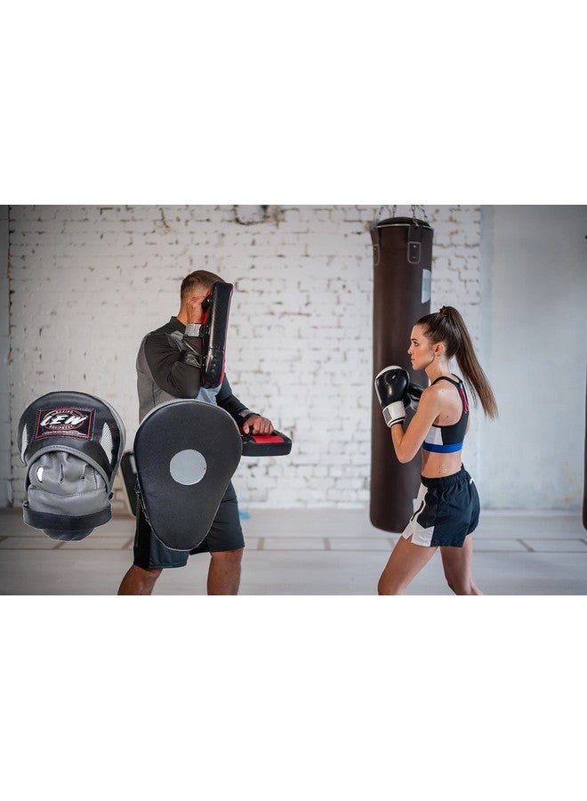 LEW Boxing Focus Curved Maya Hide Leather Hook and Jab Target Hand Pads - Great for MMA, Synthetic Leather Pleather (Black & Grey) - Image 3