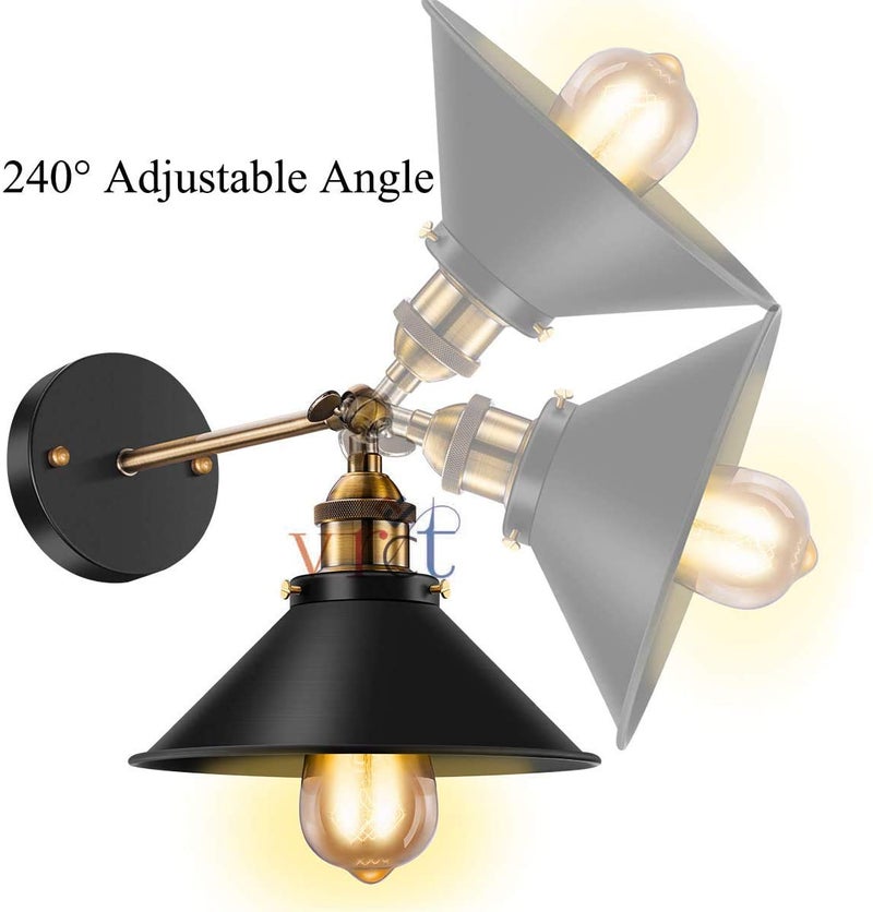 VRCT Black Antique 240 Degree Adjustable Vintage Industrial Wall Sconce Light 3 PackIron - Image 2