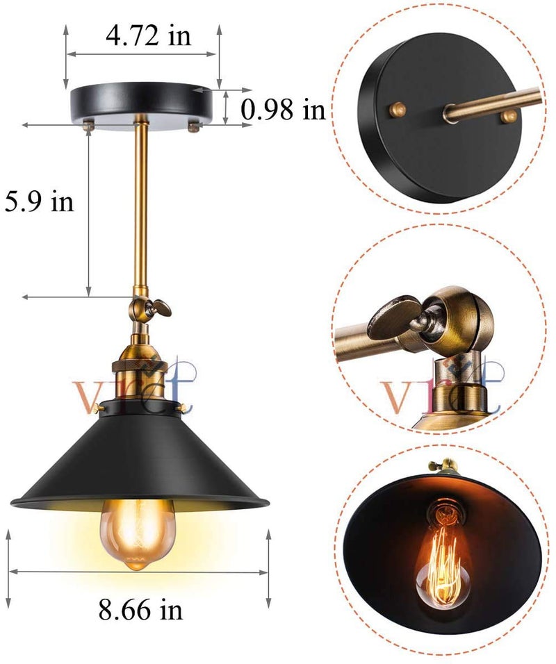 VRCT Black Antique 240 Degree Adjustable Vintage Industrial Wall Sconce Light 3 PackIron - Image 3