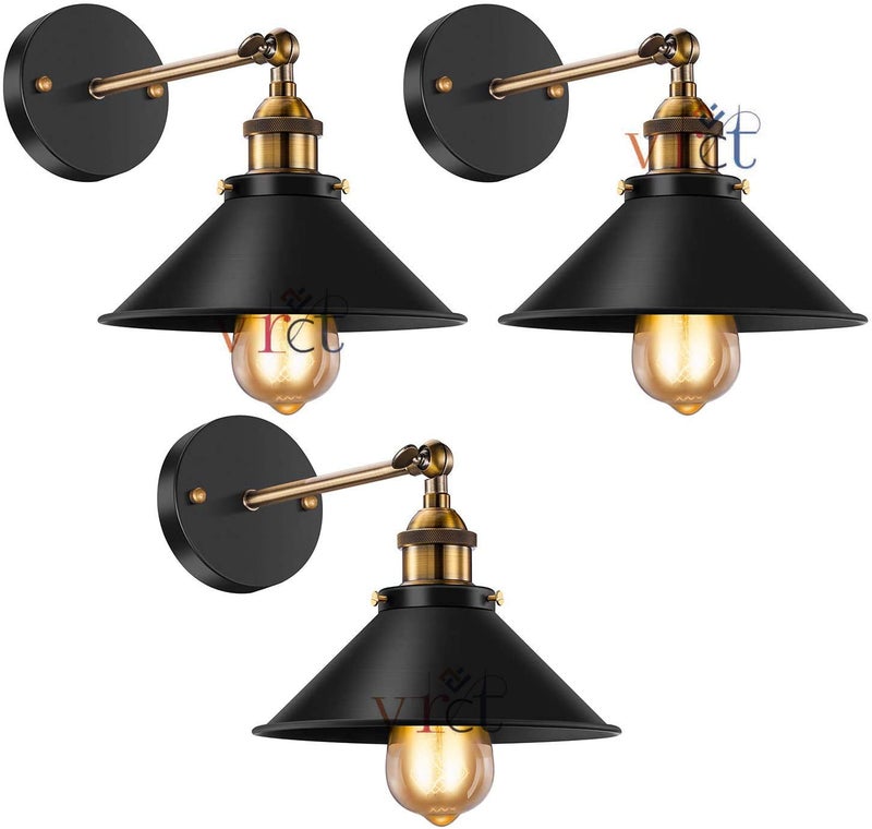 VRCT Black Antique 240 Degree Adjustable Vintage Industrial Wall Sconce Light 3 PackIron - Image 1