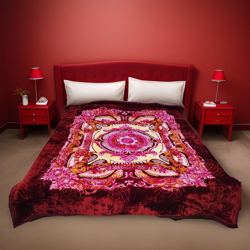 Shimla Special Cloudy Super Soft Fabric Floral Printed Mink Heavy Duty Luxury Ultra 2 Ply Double Bed Blanket for Heavy Winters with English Colors & Stylish Bag Packing (Multicolor) (Red)  - Image 1