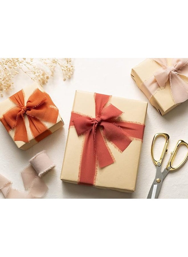 Zeemey 3 Rolls Chiffon Silk Ribbon 1 1/2 Inch x 21Yd Handmade Frayed Edge Terracotta Fall Ribbons for Gift Wrapping Bridal Bouquets Baby Shower Wedding Invitations Burnt Orange(4cm*5m)  - Image 4