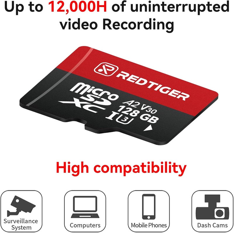 REDTIGER High Speed 128GB Micro SD Card with Adapter - UHS-I Class 10, U3, V30 for 4K Video Recording - Image 5