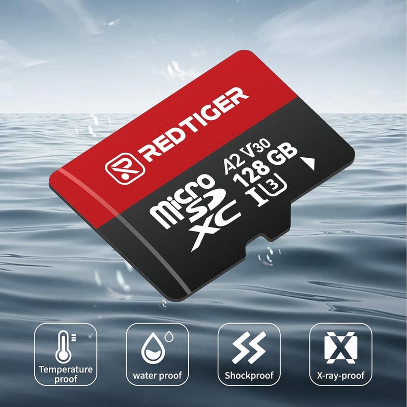 REDTIGER High Speed 128GB Micro SD Card with Adapter - UHS-I Class 10, U3, V30 for 4K Video Recording - Image 3