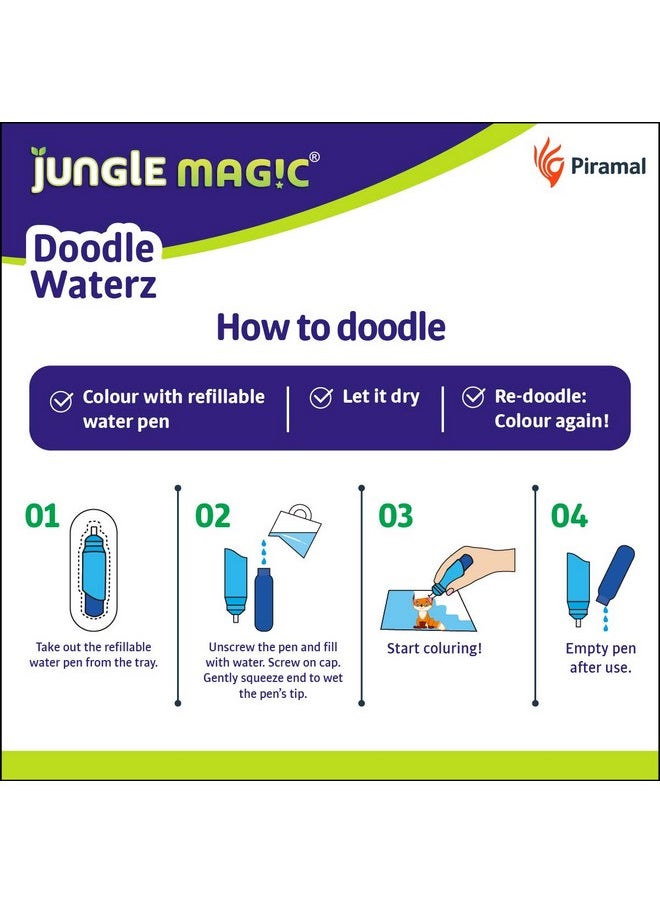 Jungle Magic - Jungle Magic Metal Doodle Waterz - Reusable I Water Colouring Book - Panchtantra Story I Fox & Crow I Self-Drying With Easy To Hold Water Pen I Educational Toy For Kids - Image 1