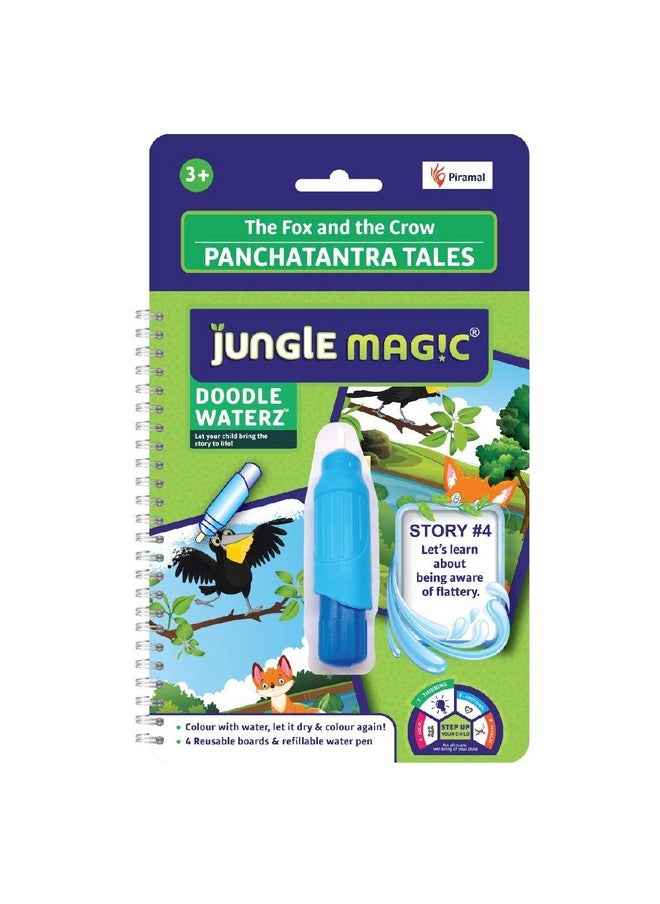 Jungle Magic - Jungle Magic Metal Doodle Waterz - Reusable I Water Colouring Book - Panchtantra Story I Fox & Crow I Self-Drying With Easy To Hold Water Pen I Educational Toy For Kids - Image 1