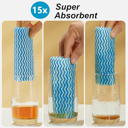 Faliuepe Disposable Dish Cloths Roll Reusable Kitchen Towels Heavy Duty Blue Cleaning Rags for Kitchen All Purpose Disposable Cleaning Towels-200 Sheets - Image 5