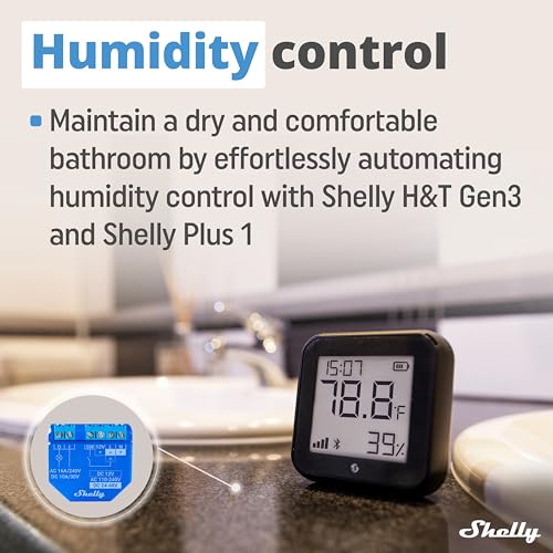 Shelly H&T Gen3 Black | Wi-Fi and Bluetooth Smart Temperature & Humidity Sensor with Remote App Control & Monitoring | Smart Scenes | Notification Alerts | LCD Display | Free Data Storage Export - Image 3