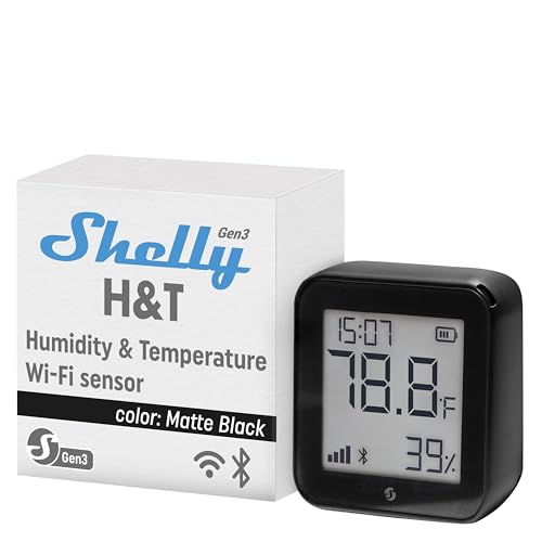 Shelly H&T Gen3 Black | Wi-Fi and Bluetooth Smart Temperature & Humidity Sensor with Remote App Control & Monitoring | Smart Scenes | Notification Alerts | LCD Display | Free Data Storage Export - Image 1