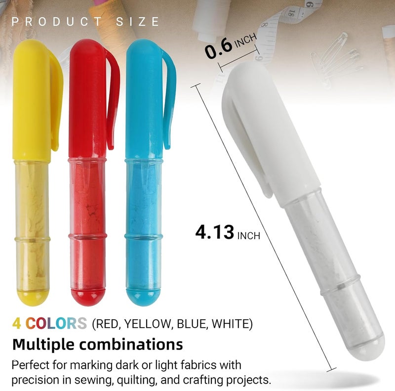 Calvana 2 Colors Per Pack Fabric Chalk Markers (Blue, White) -Erase Tailor’s Chalk for Quilting and Sewing - Compatible with Most Fabrics - With Dosing Wheel Technology - Image 2