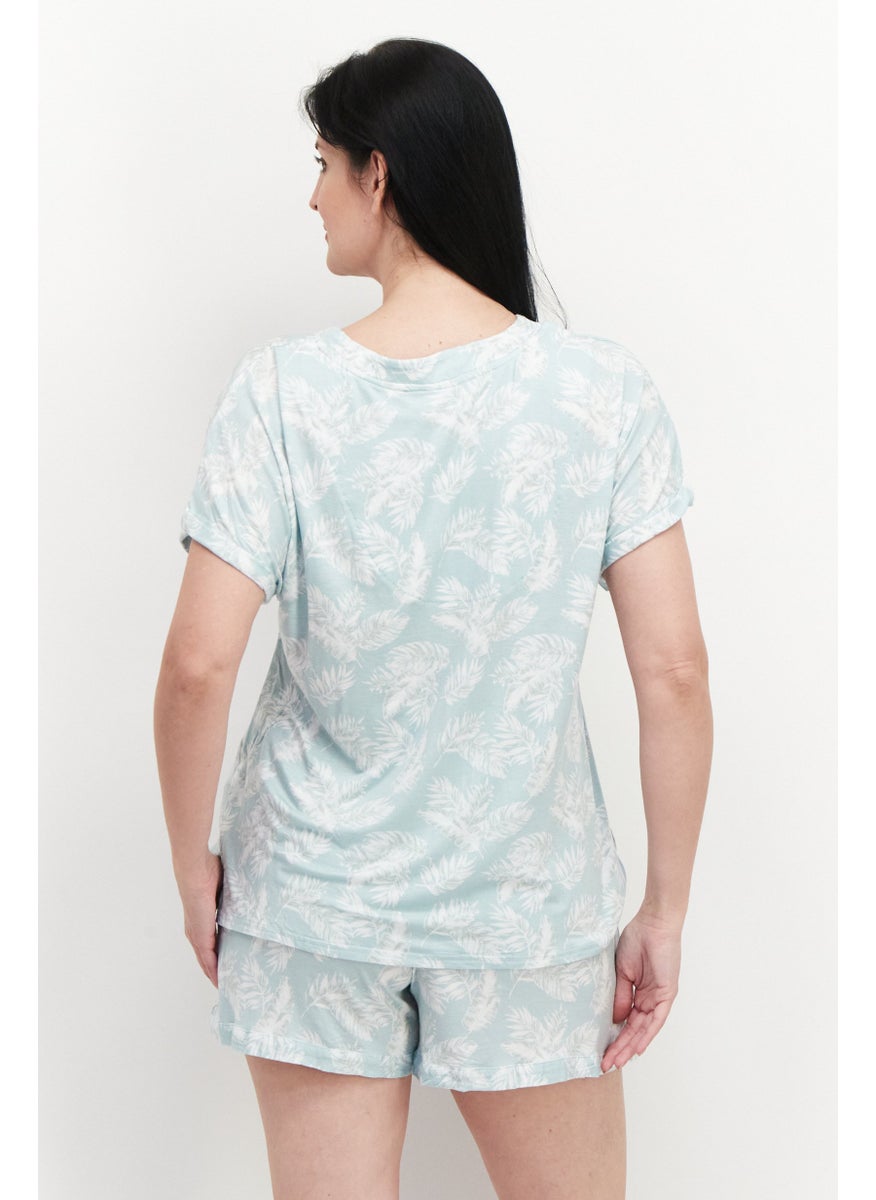 ANNE KLEIN - Women 2 Pieces Floral Print Pajama Set, Turquoise - Image 1
