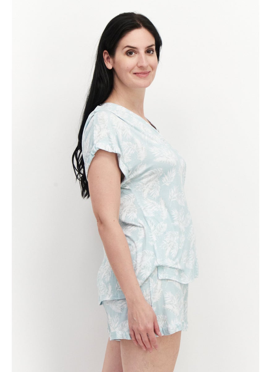 ANNE KLEIN - Women 2 Pieces Floral Print Pajama Set, Turquoise - Image 1