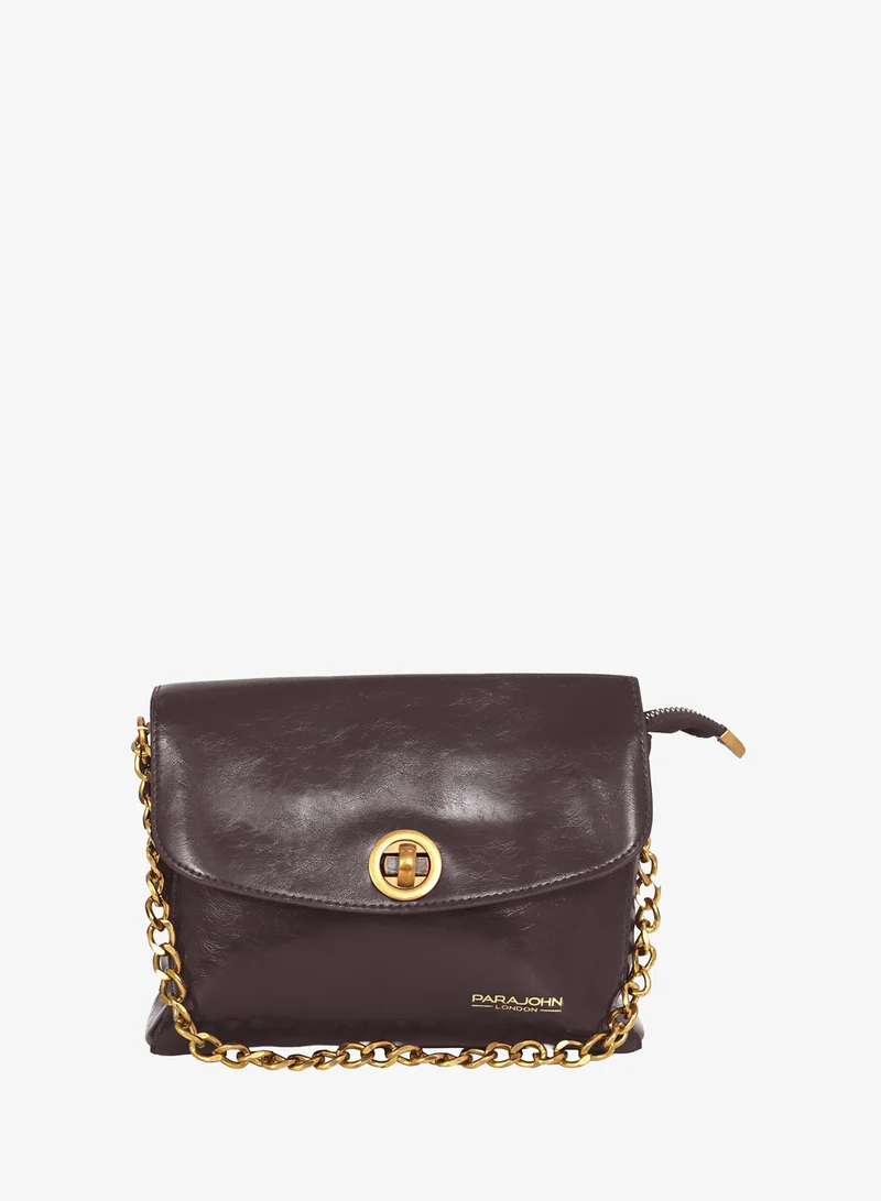 بارا جون Parajohn London Women’s Brown Crossbody Bag – Leather Flap Shoulder Handbag with Gold Chain & Turn-Lock