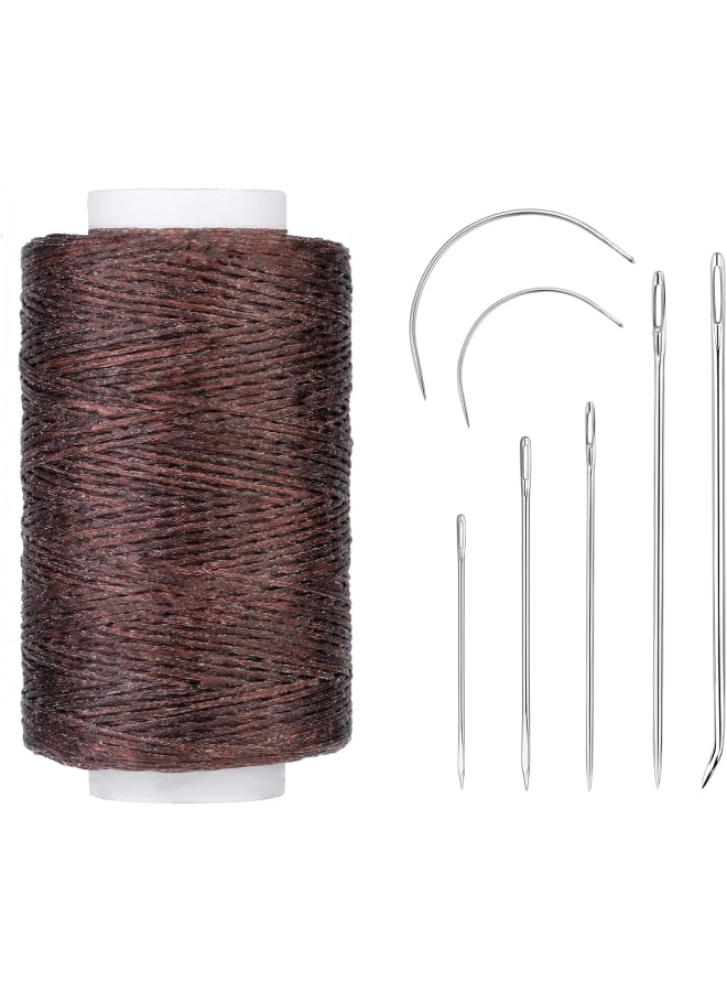 Leather Waxed Thread, 250M Sewing Waxed Thread Cord with Heavy Duty Needles, Upholstery Repair Sewing Thread Kit for Bookbinding, Shoe Repairing, Leather Projects (Dark Brown)  - Image 1