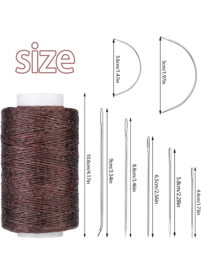 Leather Waxed Thread, 250M Sewing Waxed Thread Cord with Heavy Duty Needles, Upholstery Repair Sewing Thread Kit for Bookbinding, Shoe Repairing, Leather Projects (Dark Brown)  - Image 2