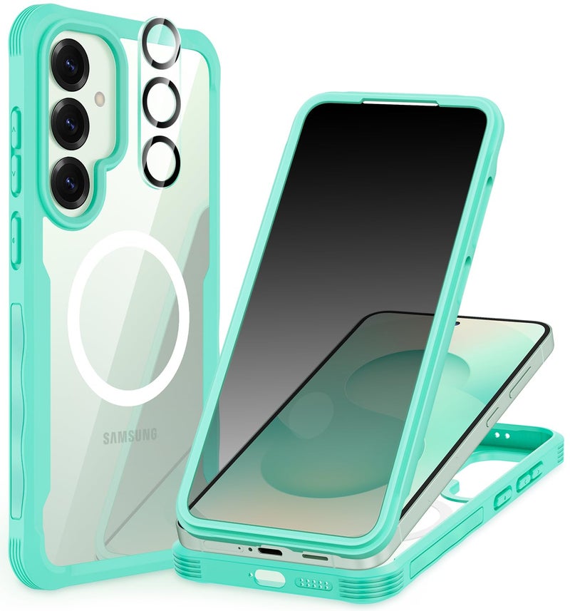 CENHUFO Magnetic Privacy for Samsung Galaxy S25 Plus Case, Full Body Phone Case with Built-in 9H Tempered Glass Privacy Screen Protector and Camera Lens Cover, Shockproof Protective Bumper - Green - Image 1