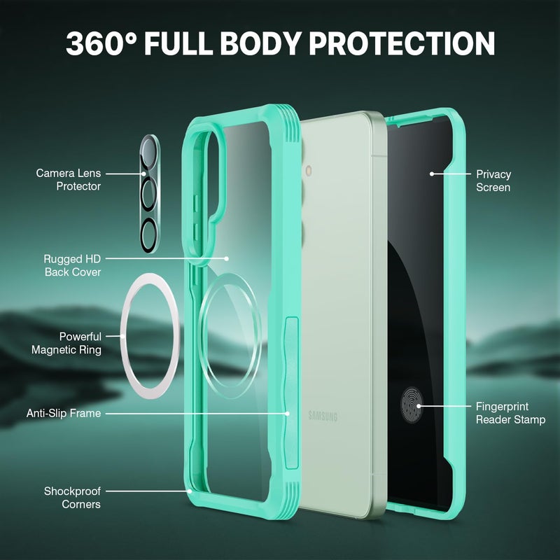CENHUFO Magnetic Privacy for Samsung Galaxy S25 Plus Case, Full Body Phone Case with Built-in 9H Tempered Glass Privacy Screen Protector and Camera Lens Cover, Shockproof Protective Bumper - Green - Image 3